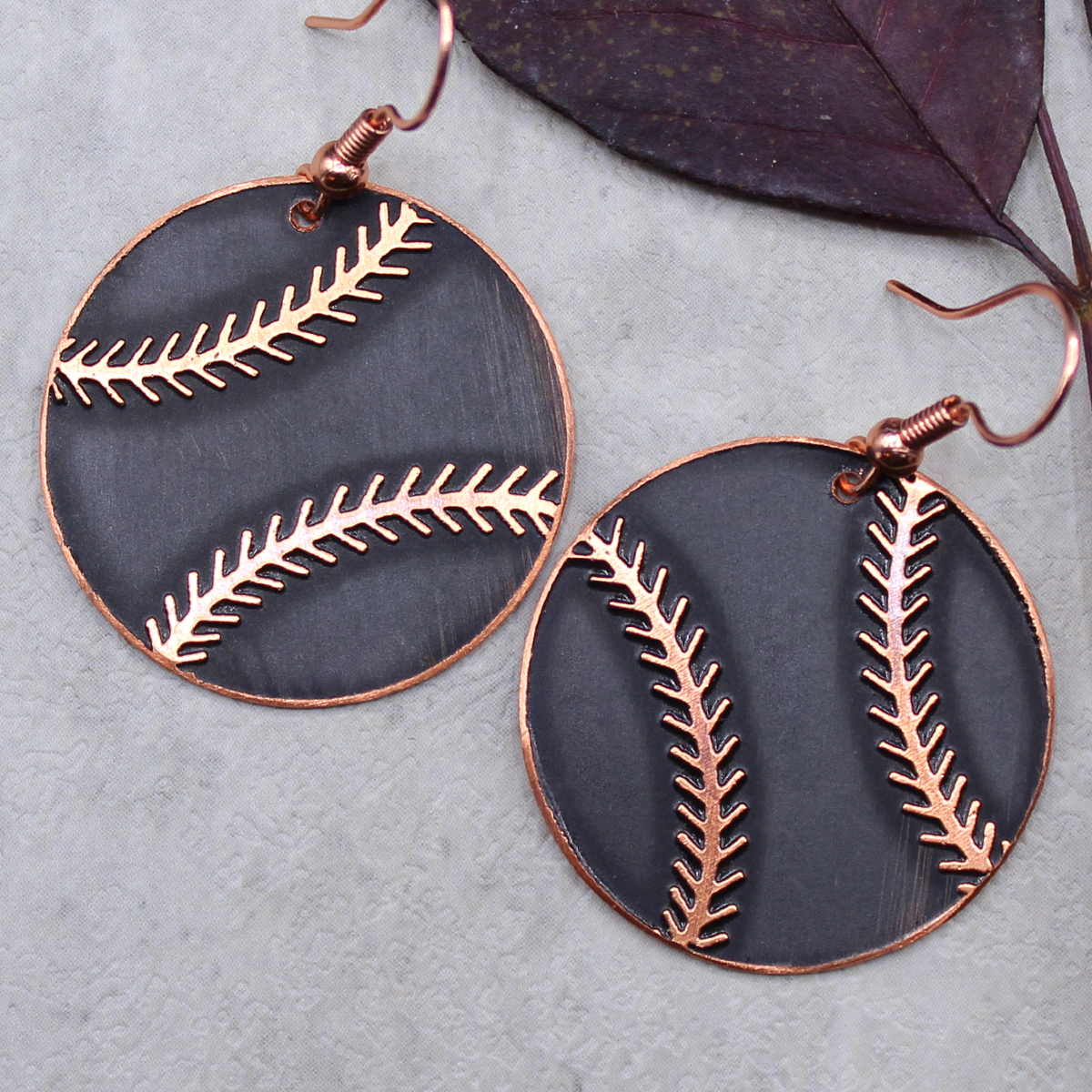 Baseball, Handmade Copper Earrings - GaleForce Design Jewelry