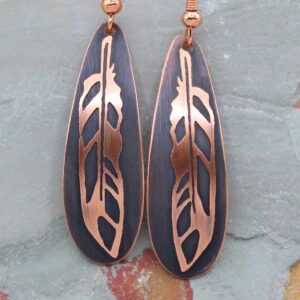 Handmade Copper Feather Earrings Oblong