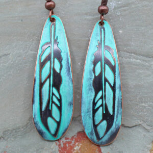 Copper Feather Earrings Turquoise