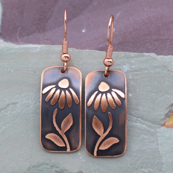 handmade copper daisy earrings