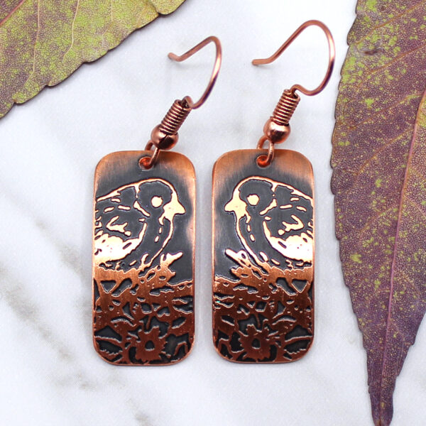 Birds and Flowers, Handmade Copper Earrings - GaleForce Design Jewelry