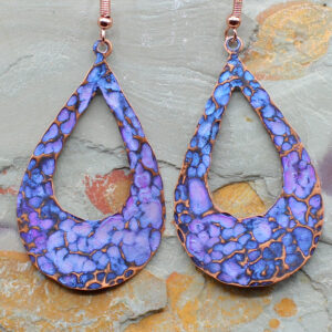 Large Purple Oblong Hammered Texture Earrings