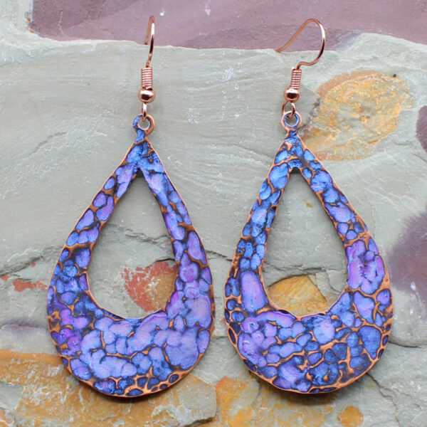 Large Purple Oblong Hammered Texture Earrings