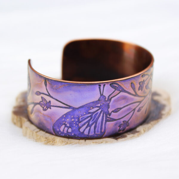 Butterfly Floral Purple Sunset Copper Cuff