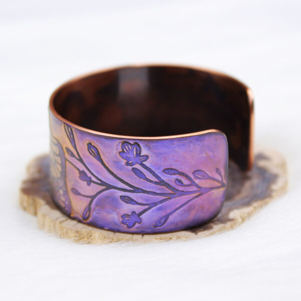 Butterfly Floral Purple Sunset Copper Cuff