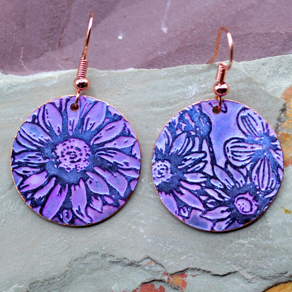 Copper Wildflower Earrings Purple
