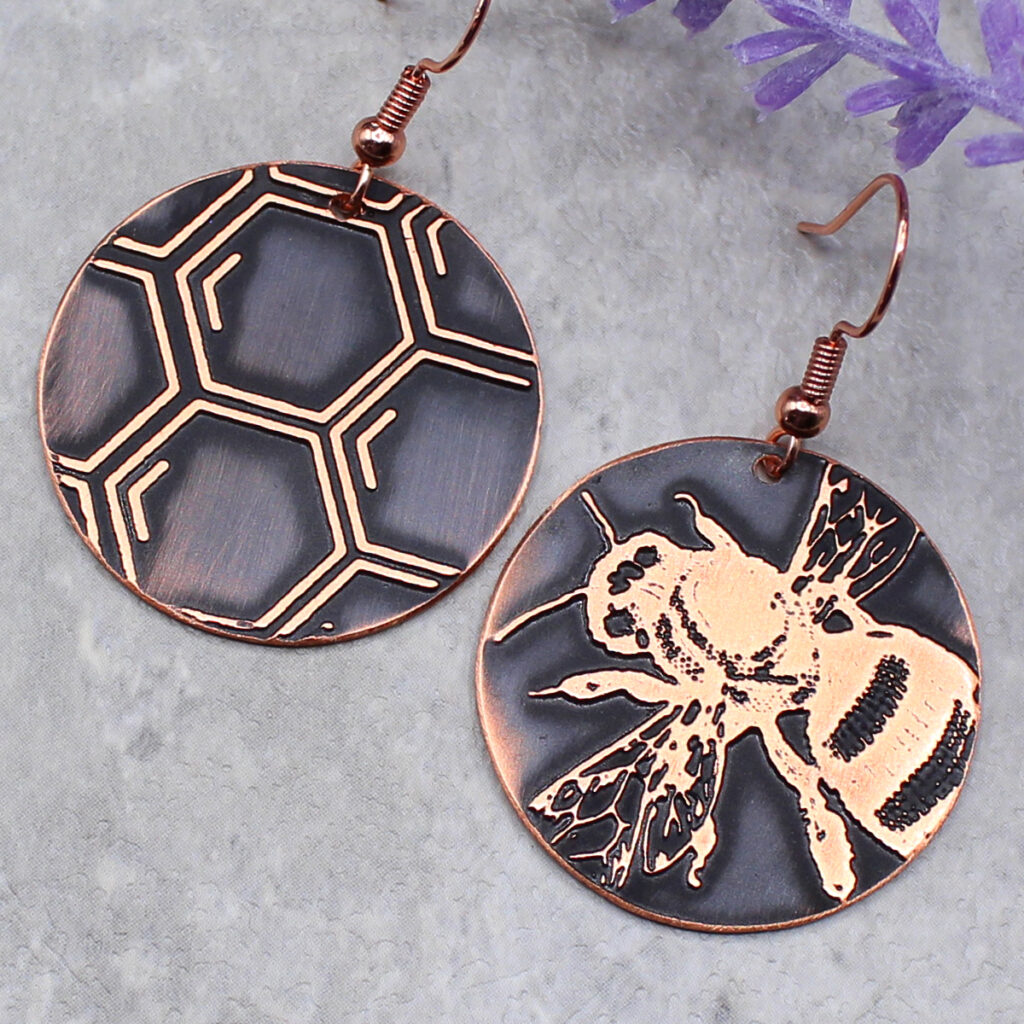 Bee in Hive Copper Earrings