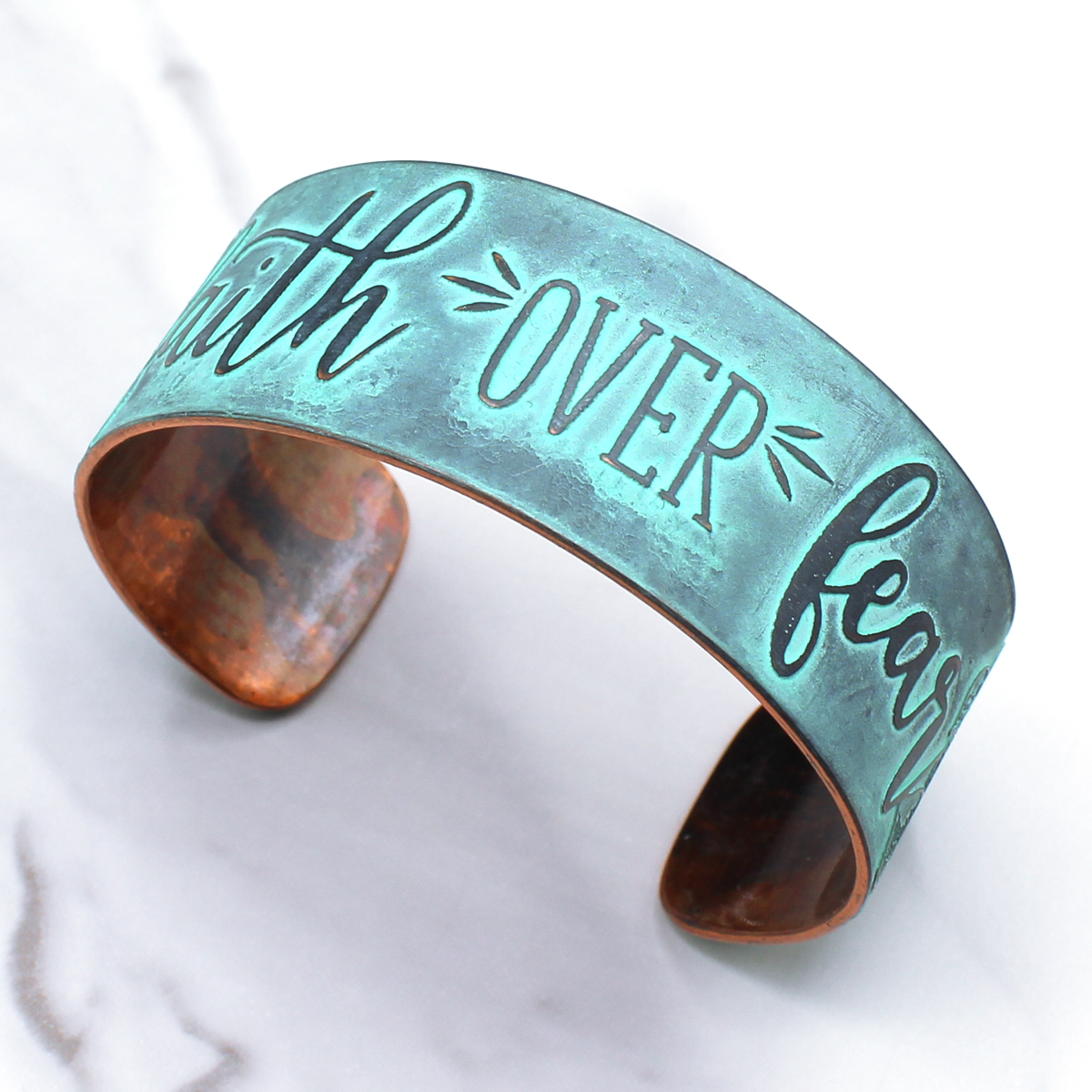faith over fear handmade copper cuff