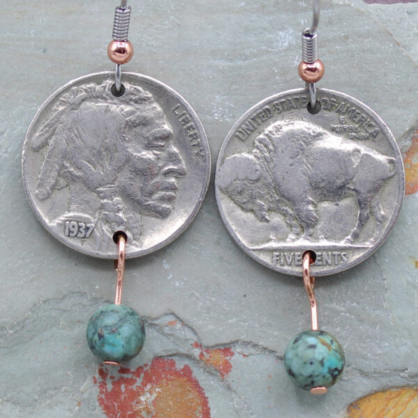 buffalo nickel earrings African turquoise stones