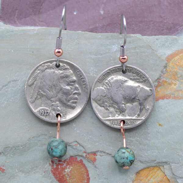 buffalo nickel earrings African turquoise stones