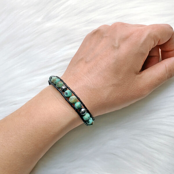 African Turquoise Single Leather Wrap Bracelet