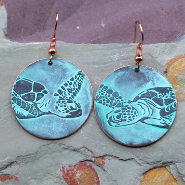 Handmade Copper Sea Turtle Earrings