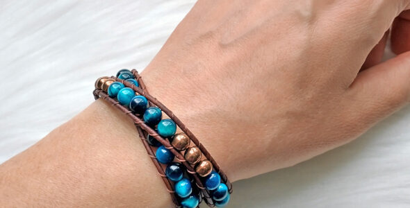 Leather Wrap Bracelets with Semiprecious Stones