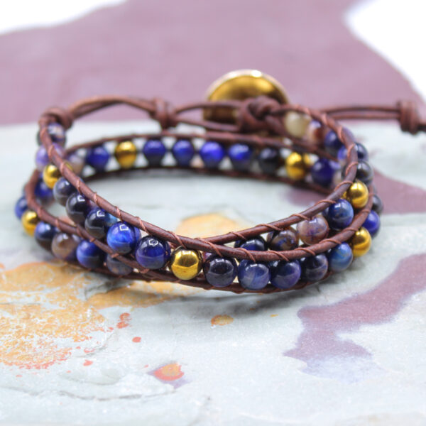 Purple Tiger Eye Leather Wrap Bracelet