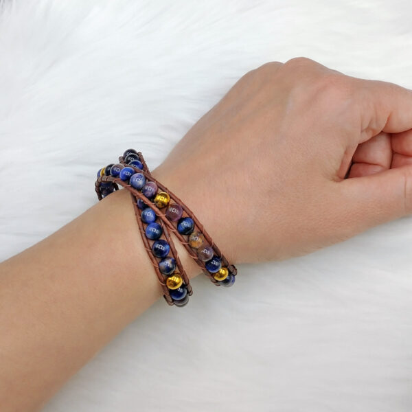 Purple Tiger Eye Leather Wrap Bracelet