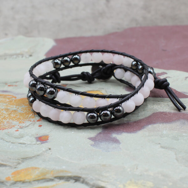 Rose Quartz Leather Wrap Bracelet