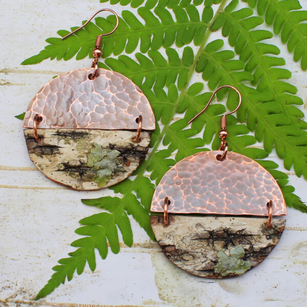 birch bark copper earrings handmade