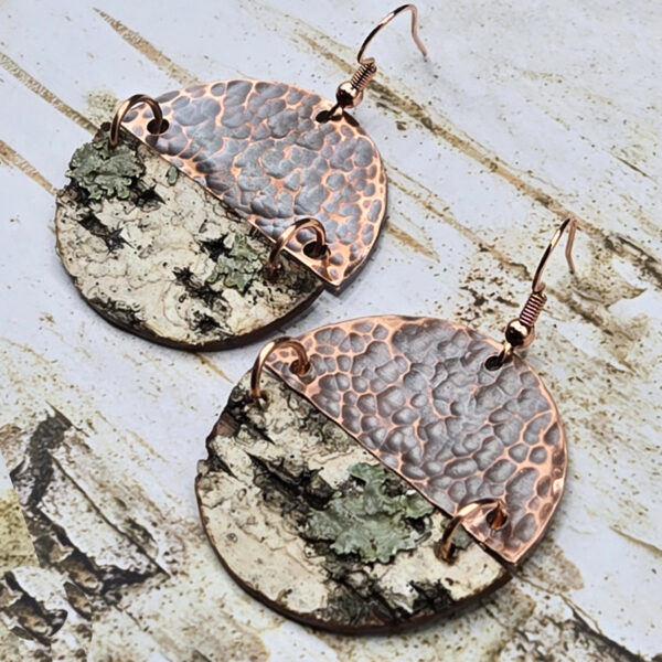 birch bark copper earrings handmade