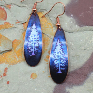 Pine tree handmade copper earrings