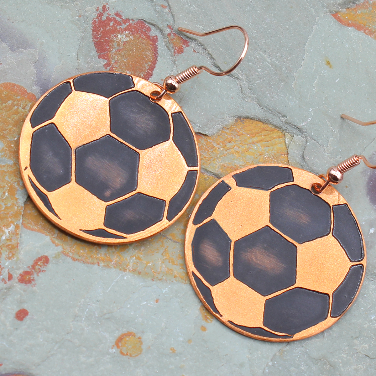 Soccer Ball Handmade Copper Earrings