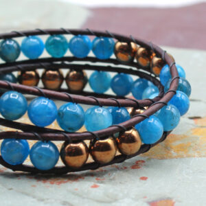 Blue Apatite Double Leather Wrap Bracelet