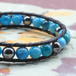 Blue Apatite Leather wrap Bracelet